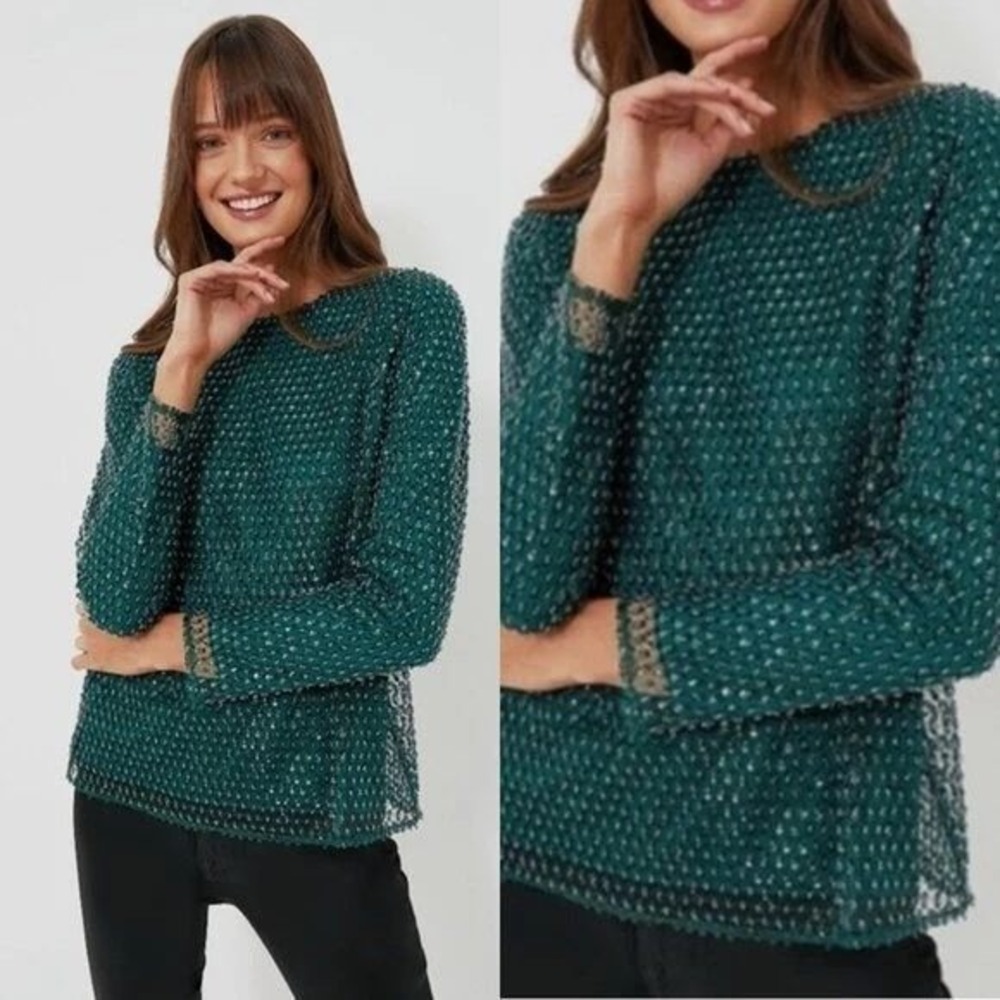 Tuckernuck Hyacinth House Gemma Green Sequin Beaded Top Blouse M Sparkly Glam